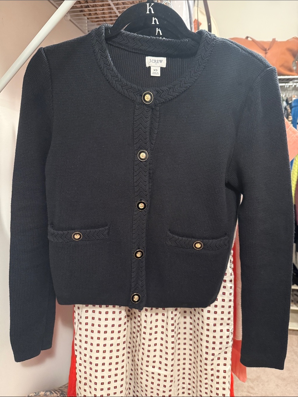 J. Crew black Braided-Trim lady jacket Gold Button 100% cotton